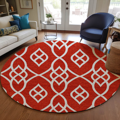 Tabselect Home Line 8' Red And Ivory Round Trellis Washable Indoor Outdoor Area Rug