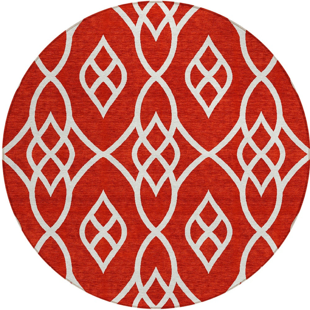 Tabselect Home Line 8' Red And Ivory Round Trellis Washable Indoor Outdoor Area Rug