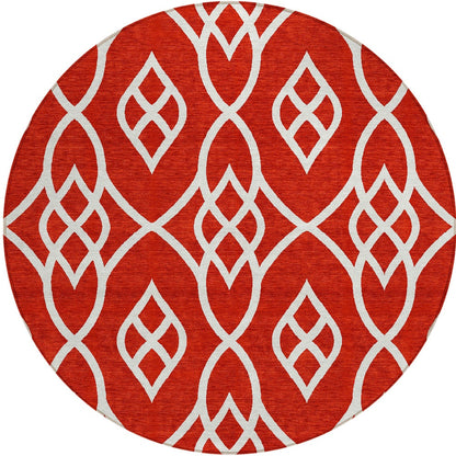 Tabselect Home Line 8' Red And Ivory Round Trellis Washable Indoor Outdoor Area Rug