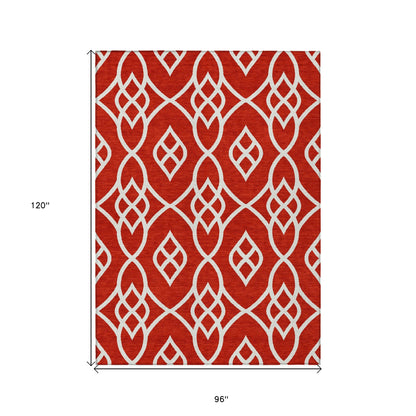 Tabselect Home Line 8' X 10' Red And Ivory Trellis Washable Indoor Outdoor Area Rug