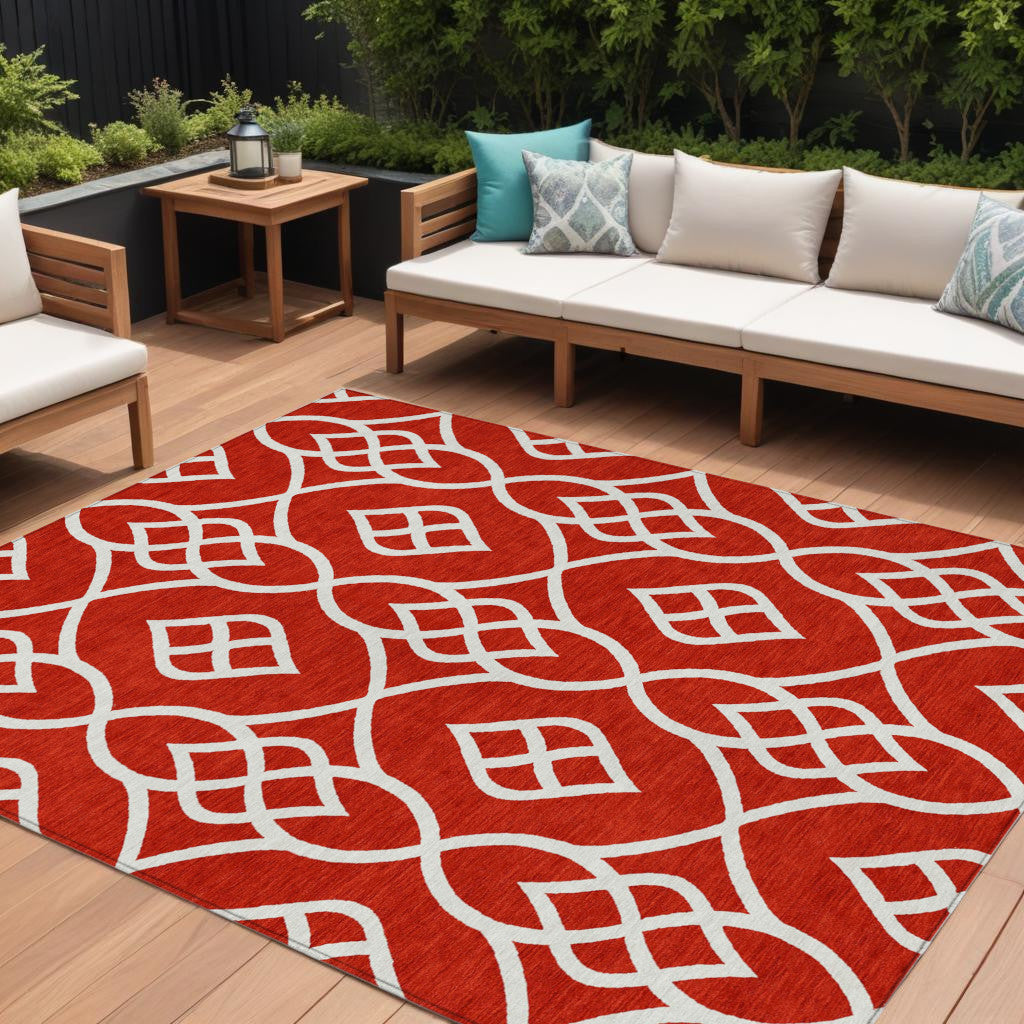 Tabselect Home Line 8' X 10' Red And Ivory Trellis Washable Indoor Outdoor Area Rug
