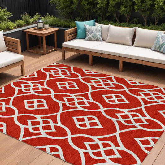 Tabselect Home Line 8' X 10' Red And Ivory Trellis Washable Indoor Outdoor Area Rug