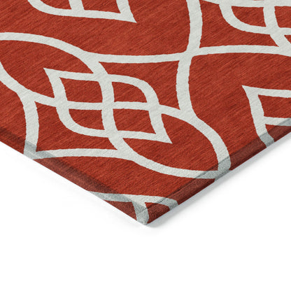 Tabselect Home Line 8' X 10' Red And Ivory Trellis Washable Indoor Outdoor Area Rug