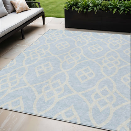 Tabselect Home Line 5' X 8' Sky Blue And Ivory Trellis Washable Indoor Outdoor Area Rug