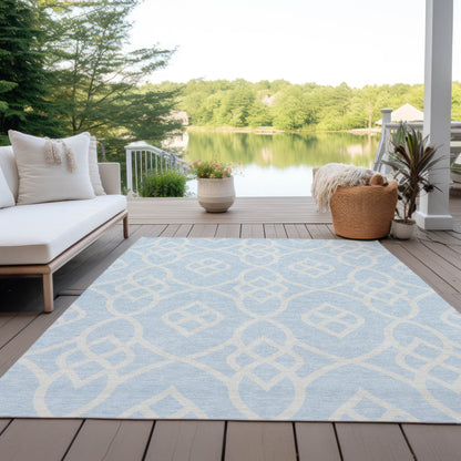 Tabselect Home Line 5' X 8' Sky Blue And Ivory Trellis Washable Indoor Outdoor Area Rug