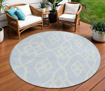 Tabselect Home Line 8' Sky Blue And Ivory Round Trellis Washable Indoor Outdoor Area Rug