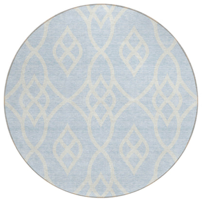Tabselect Home Line 8' Sky Blue And Ivory Round Trellis Washable Indoor Outdoor Area Rug