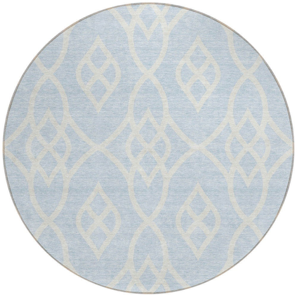 Tabselect Home Line 8' Sky Blue And Ivory Round Trellis Washable Indoor Outdoor Area Rug