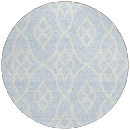 Tabselect Home Line 8' Sky Blue And Ivory Round Trellis Washable Indoor Outdoor Area Rug