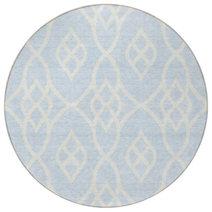 Tabselect Home Line 8' Sky Blue And Ivory Round Trellis Washable Indoor Outdoor Area Rug
