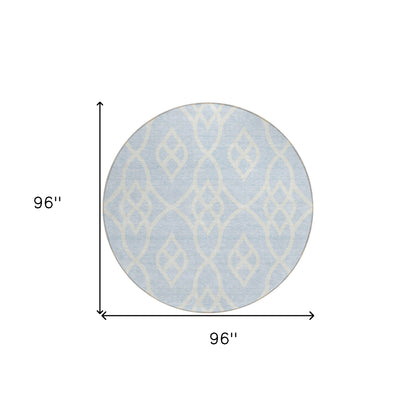 Tabselect Home Line 8' Sky Blue And Ivory Round Trellis Washable Indoor Outdoor Area Rug