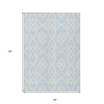 Tabselect Home Line 8' X 10' Sky Blue And Ivory Trellis Washable Indoor Outdoor Area Rug