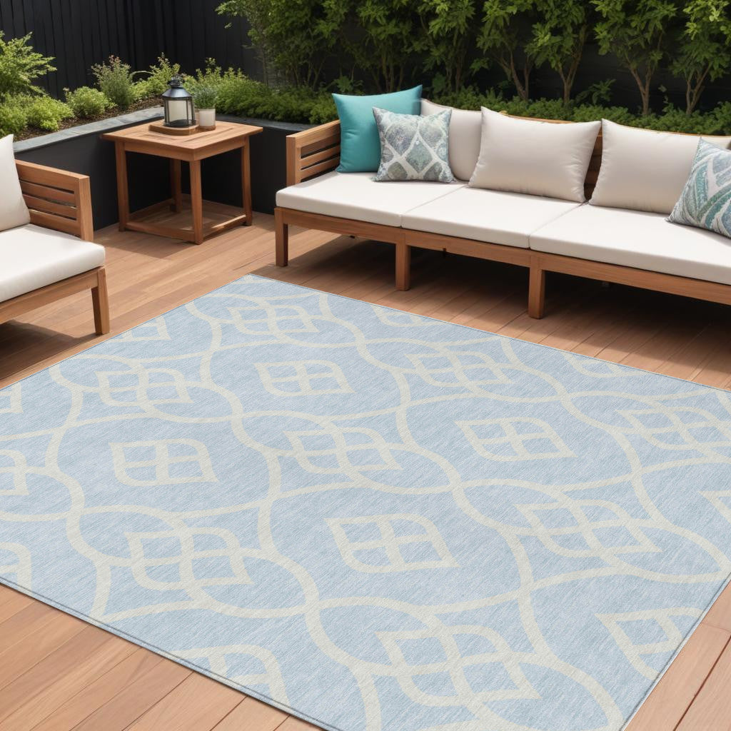 Tabselect Home Line 8' X 10' Sky Blue And Ivory Trellis Washable Indoor Outdoor Area Rug