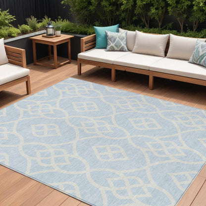 Tabselect Home Line 8' X 10' Sky Blue And Ivory Trellis Washable Indoor Outdoor Area Rug