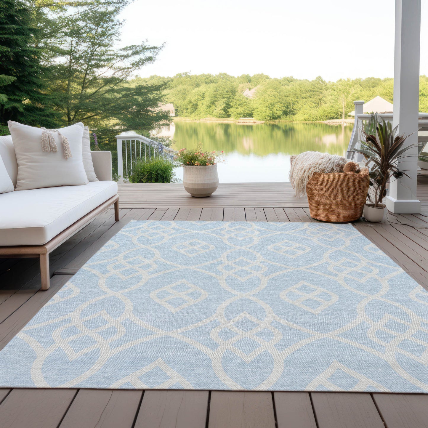 Tabselect Home Line 8' X 10' Sky Blue And Ivory Trellis Washable Indoor Outdoor Area Rug
