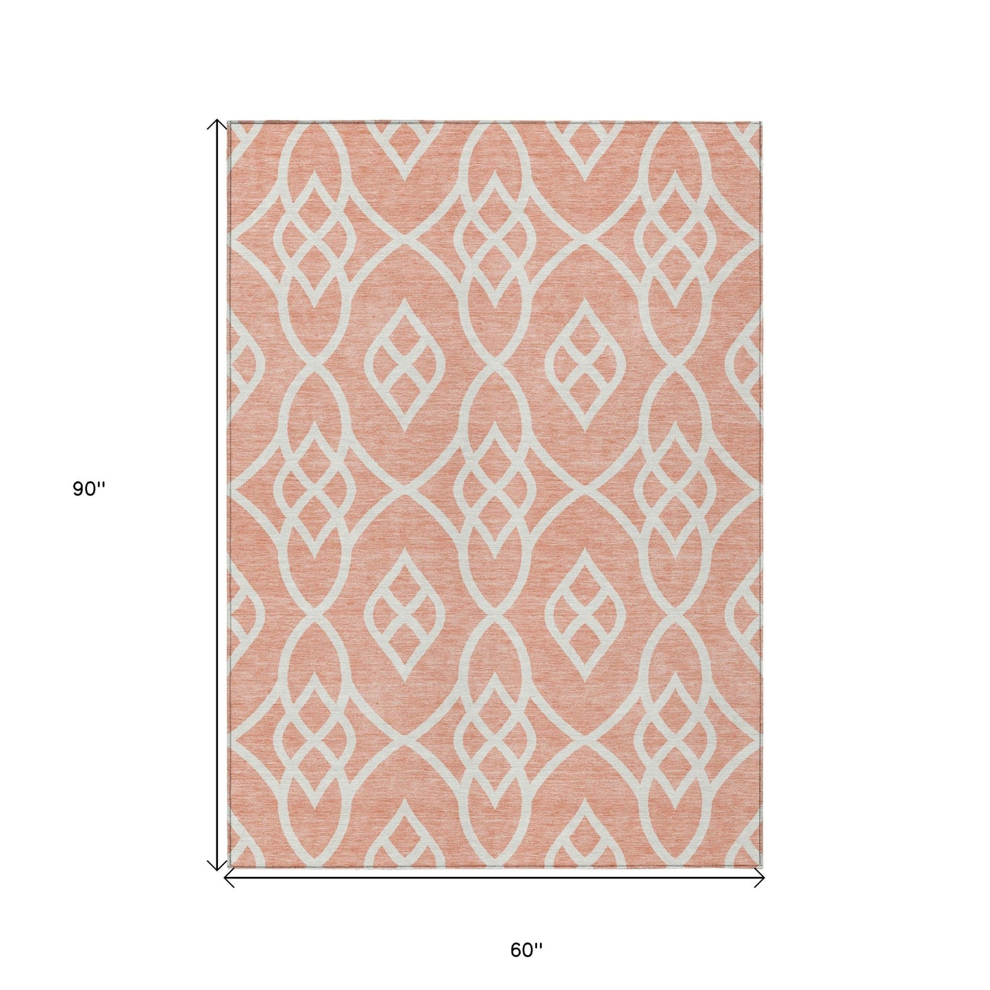 Tabselect Home Line 5' X 8' Salmon And Ivory Trellis Washable Indoor Outdoor Area Rug