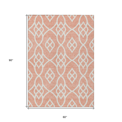 Tabselect Home Line 5' X 8' Salmon And Ivory Trellis Washable Indoor Outdoor Area Rug