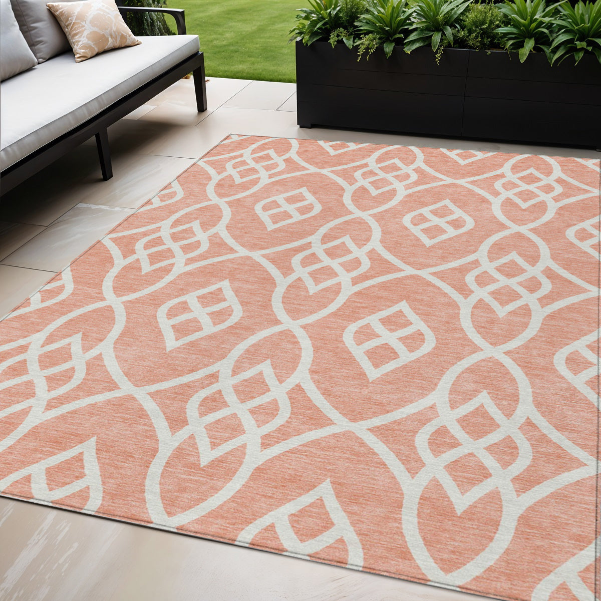 Tabselect Home Line 5' X 8' Salmon And Ivory Trellis Washable Indoor Outdoor Area Rug