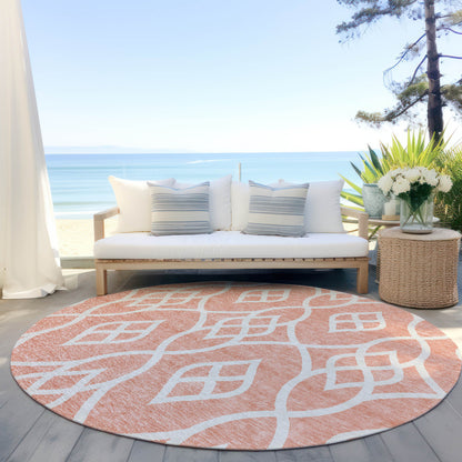 Tabselect Home Line 8' Salmon And Ivory Round Trellis Washable Indoor Outdoor Area Rug