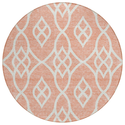 Tabselect Home Line 8' Salmon And Ivory Round Trellis Washable Indoor Outdoor Area Rug