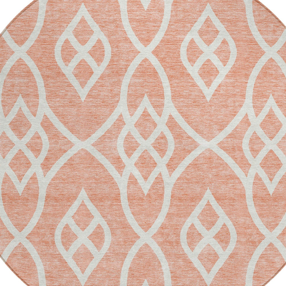 Tabselect Home Line 8' Salmon And Ivory Round Trellis Washable Indoor Outdoor Area Rug