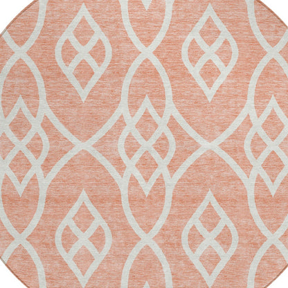 Tabselect Home Line 8' Salmon And Ivory Round Trellis Washable Indoor Outdoor Area Rug
