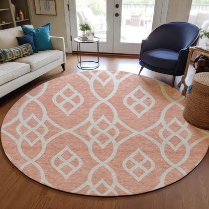 Tabselect Home Line 8' Salmon And Ivory Round Trellis Washable Indoor Outdoor Area Rug
