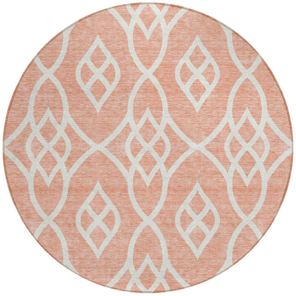 Tabselect Home Line 8' Salmon And Ivory Round Trellis Washable Indoor Outdoor Area Rug