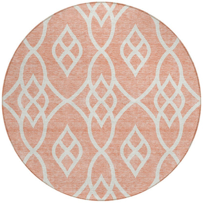 Tabselect Home Line 8' Salmon And Ivory Round Trellis Washable Indoor Outdoor Area Rug