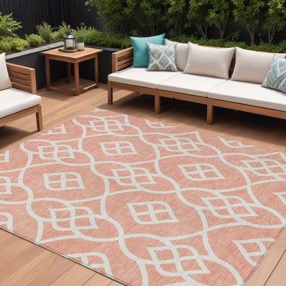 Tabselect Home Line 8' X 10' Salmon And Ivory Trellis Washable Indoor Outdoor Area Rug