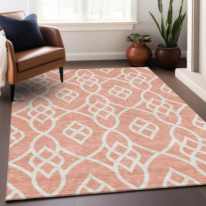 Tabselect Home Line 8' X 10' Salmon And Ivory Trellis Washable Indoor Outdoor Area Rug