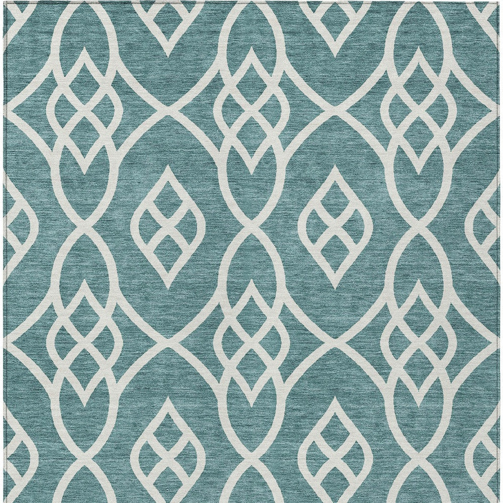 Tabselect Home Line 5' X 8' Teal Blue And Ivory Trellis Washable Indoor Outdoor Area Rug
