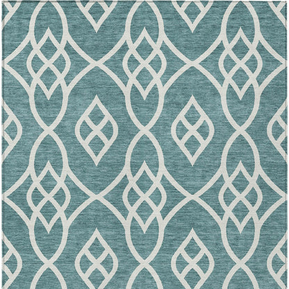 Tabselect Home Line 5' X 8' Teal Blue And Ivory Trellis Washable Indoor Outdoor Area Rug