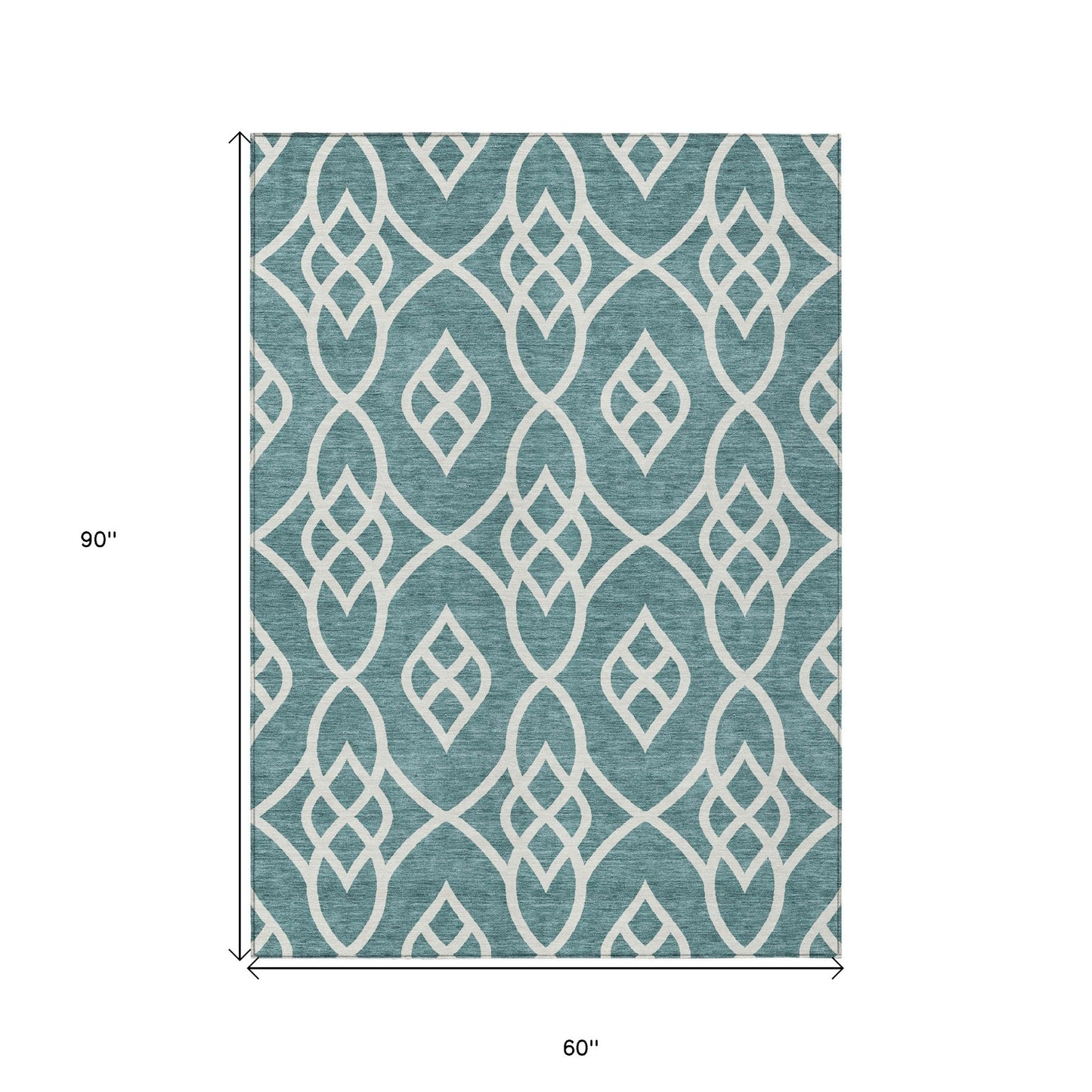Tabselect Home Line 5' X 8' Teal Blue And Ivory Trellis Washable Indoor Outdoor Area Rug