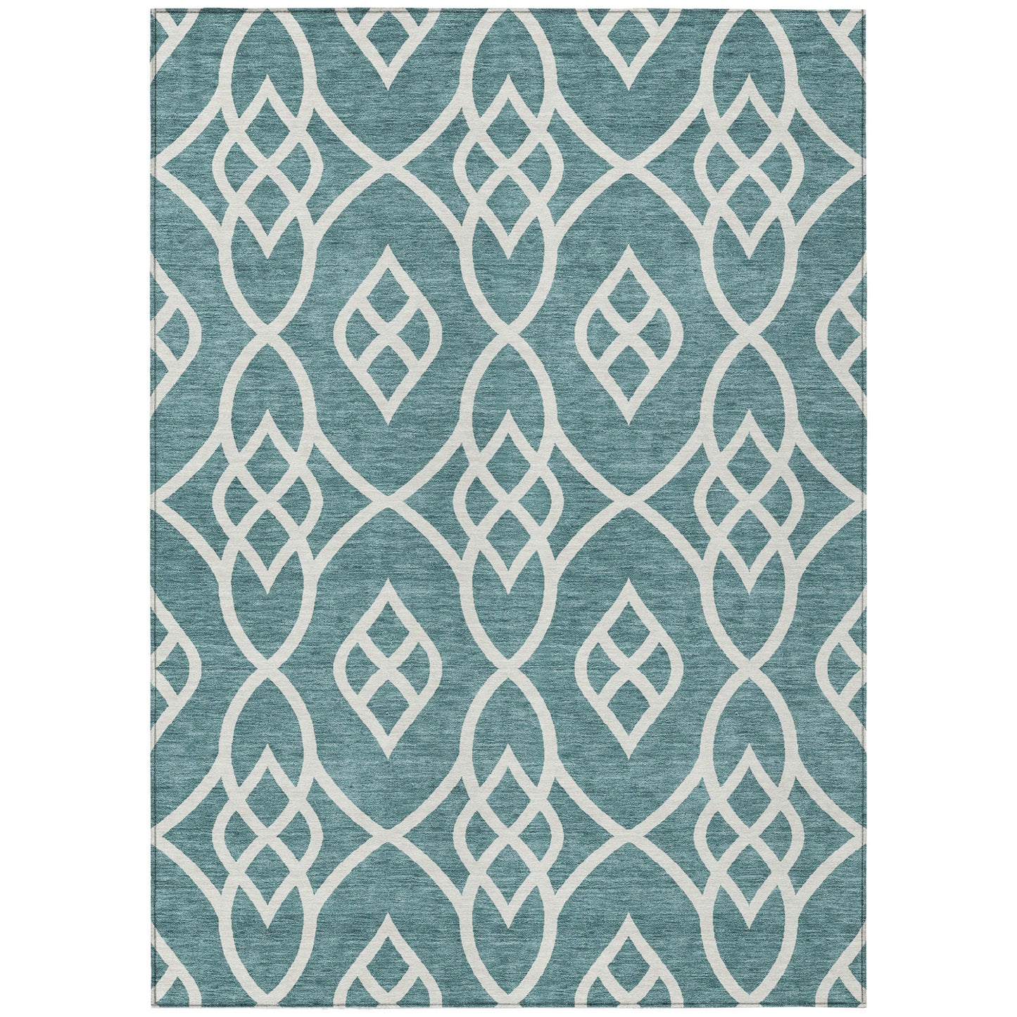 Tabselect Home Line 5' X 8' Teal Blue And Ivory Trellis Washable Indoor Outdoor Area Rug