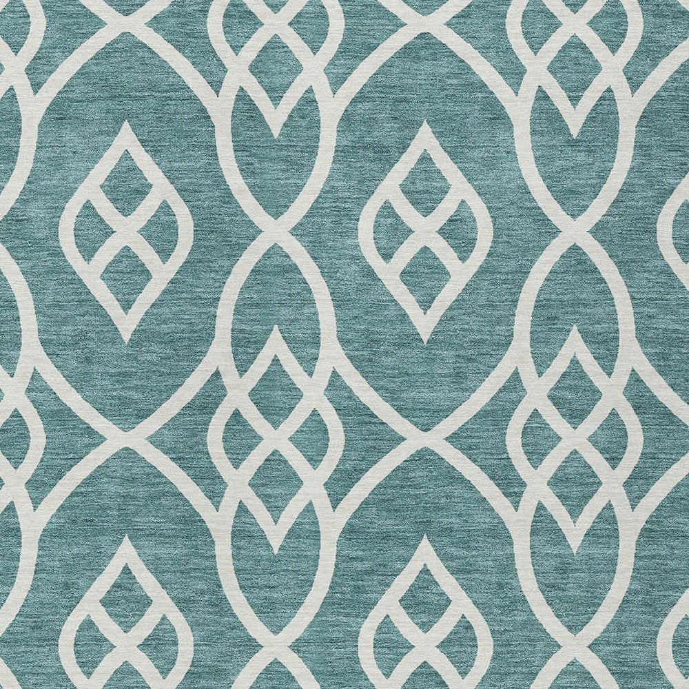 Tabselect Home Line 5' X 8' Teal Blue And Ivory Trellis Washable Indoor Outdoor Area Rug