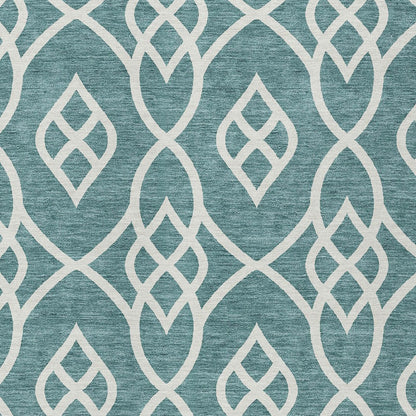 Tabselect Home Line 5' X 8' Teal Blue And Ivory Trellis Washable Indoor Outdoor Area Rug