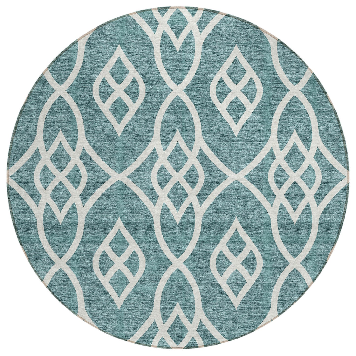 Tabselect Home Line 8' Teal Blue And Ivory Round Trellis Washable Indoor Outdoor Area Rug