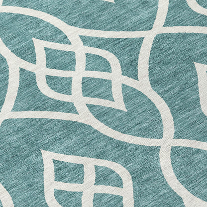 Tabselect Home Line 8' Teal Blue And Ivory Round Trellis Washable Indoor Outdoor Area Rug