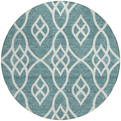 Tabselect Home Line 8' Teal Blue And Ivory Round Trellis Washable Indoor Outdoor Area Rug