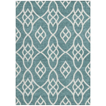 Tabselect Home Line 8' X 10' Teal Blue And Ivory Trellis Washable Indoor Outdoor Area Rug