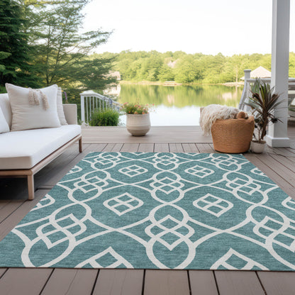 Tabselect Home Line 8' X 10' Teal Blue And Ivory Trellis Washable Indoor Outdoor Area Rug