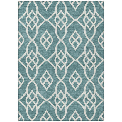 Tabselect Home Line 8' X 10' Teal Blue And Ivory Trellis Washable Indoor Outdoor Area Rug