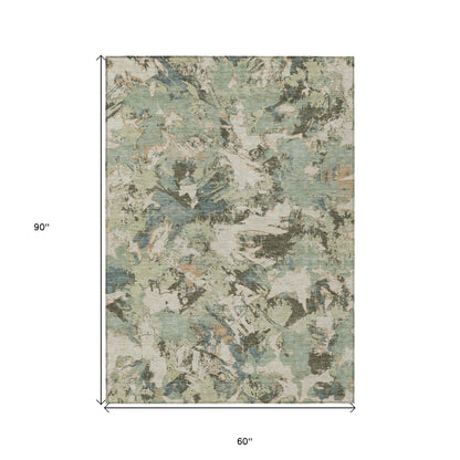 Tabselect Home Line 5' X 8' Beige Brown And Green Floral Washable Indoor Outdoor Area Rug