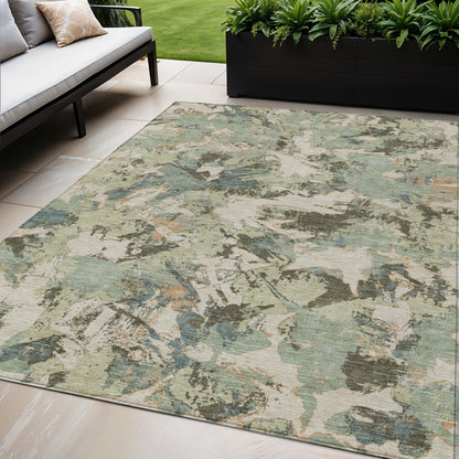 Tabselect Home Line 5' X 8' Beige Brown And Green Floral Washable Indoor Outdoor Area Rug
