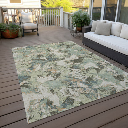 Tabselect Home Line 5' X 8' Beige Brown And Green Floral Washable Indoor Outdoor Area Rug