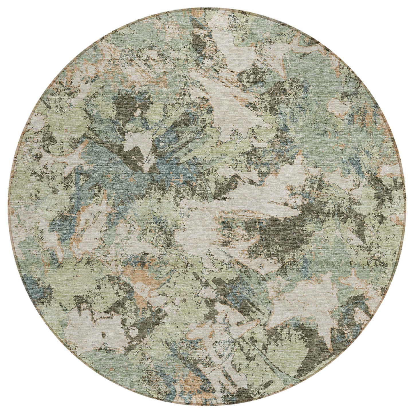 Tabselect Home Line 8' Beige Brown And Green Round Floral Washable Indoor Outdoor Area Rug
