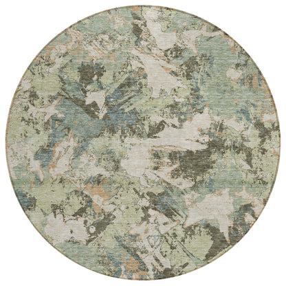 Tabselect Home Line 8' Beige Brown And Green Round Floral Washable Indoor Outdoor Area Rug