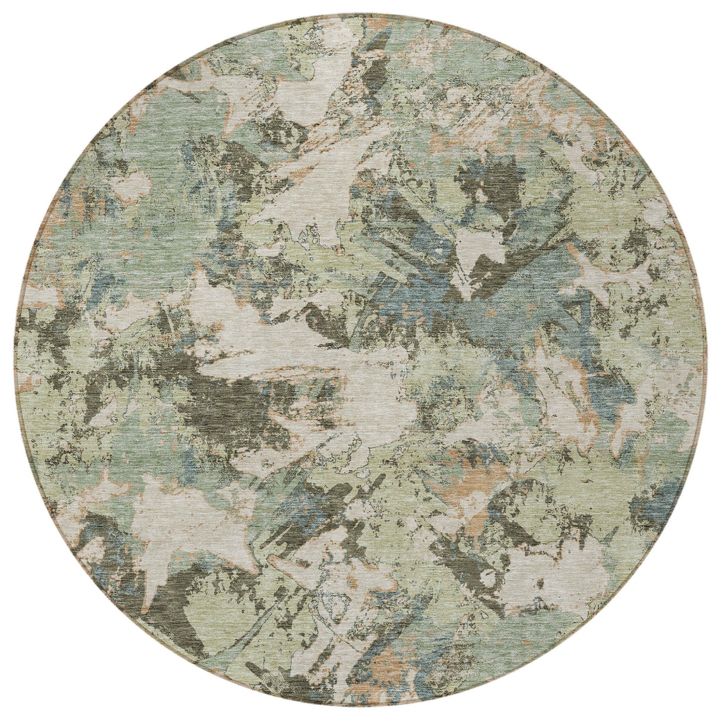 Tabselect Home Line 8' Beige Brown And Green Round Floral Washable Indoor Outdoor Area Rug