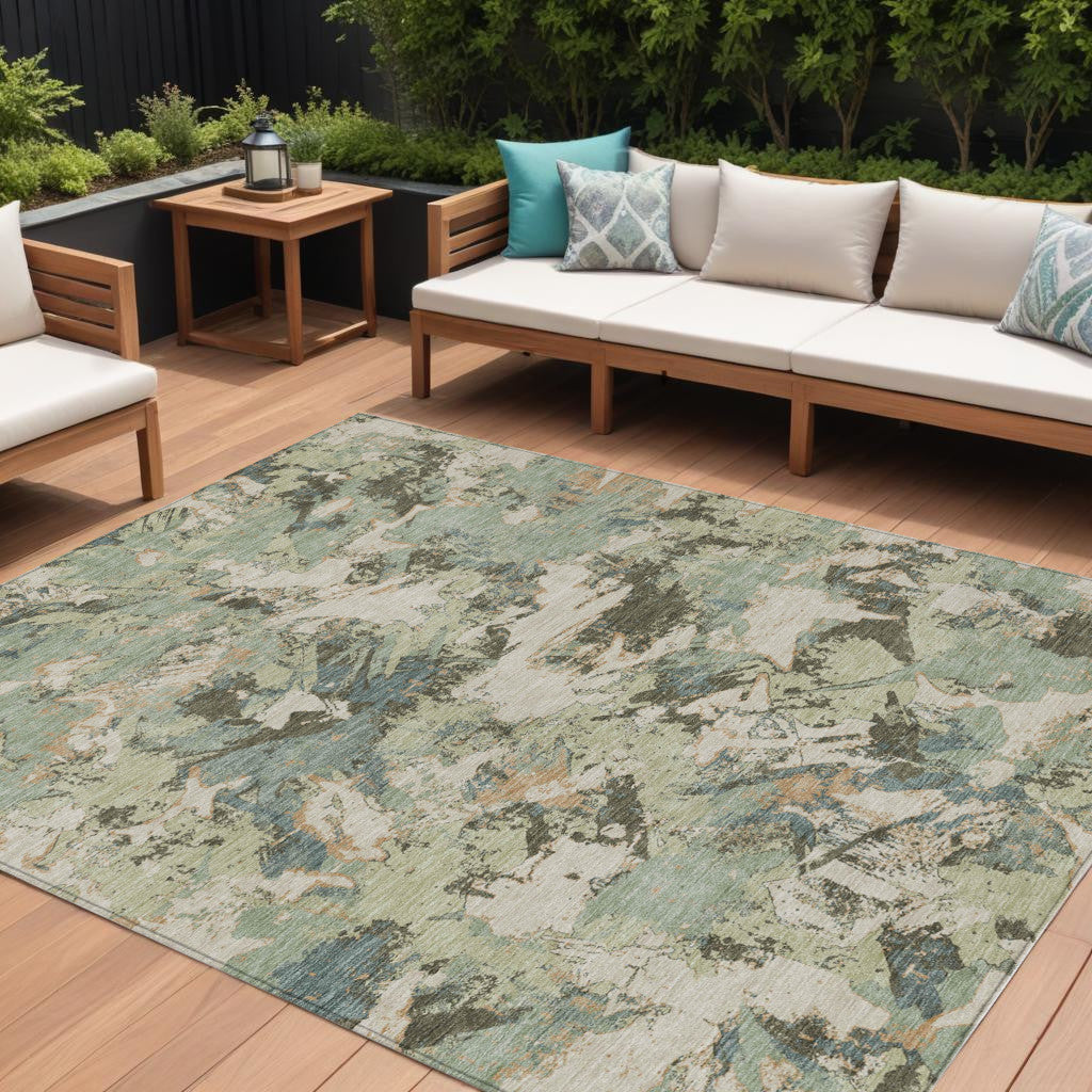 Tabselect Home Line 8' X 10' Beige Brown And Green Floral Washable Indoor Outdoor Area Rug